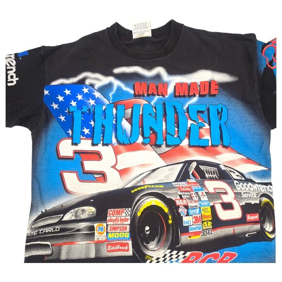 Dale Earnhardt Vtg 90s All Over Print NASCAR Racing XL T-Shirt Man Made Thunder - Picture 3 of 16